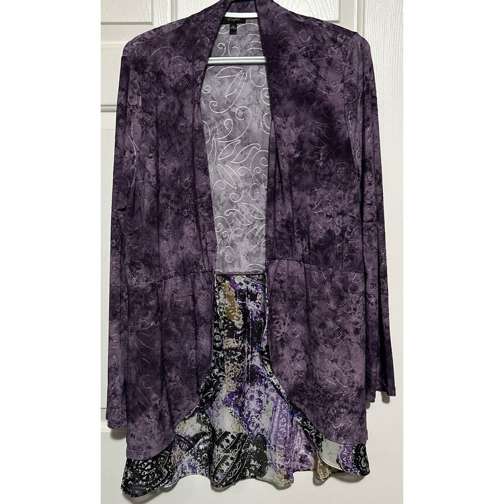 Cupio Women's Floral Purple Long Sleeve Open Front‎ Drape Jacket Size M